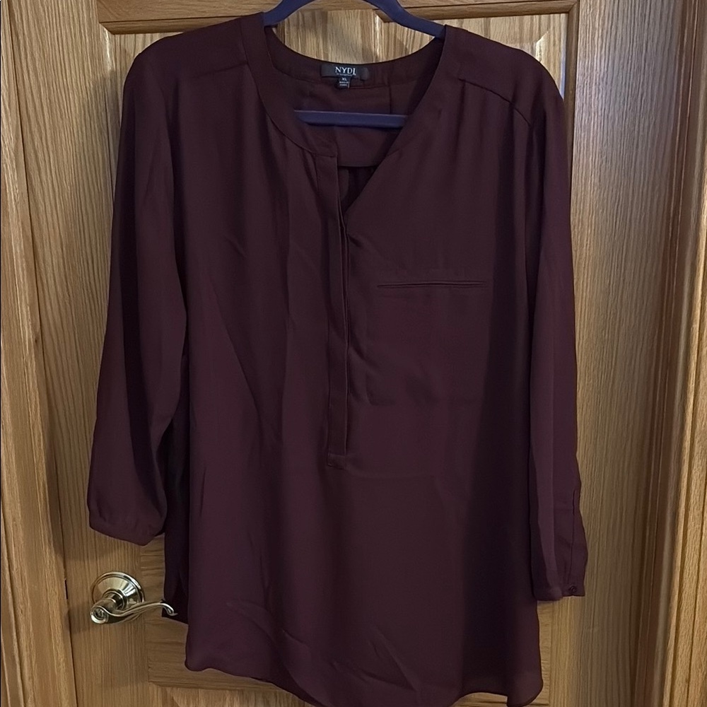 NYDJ Burgundy 3/4 Sleeve Relaxed Blouse